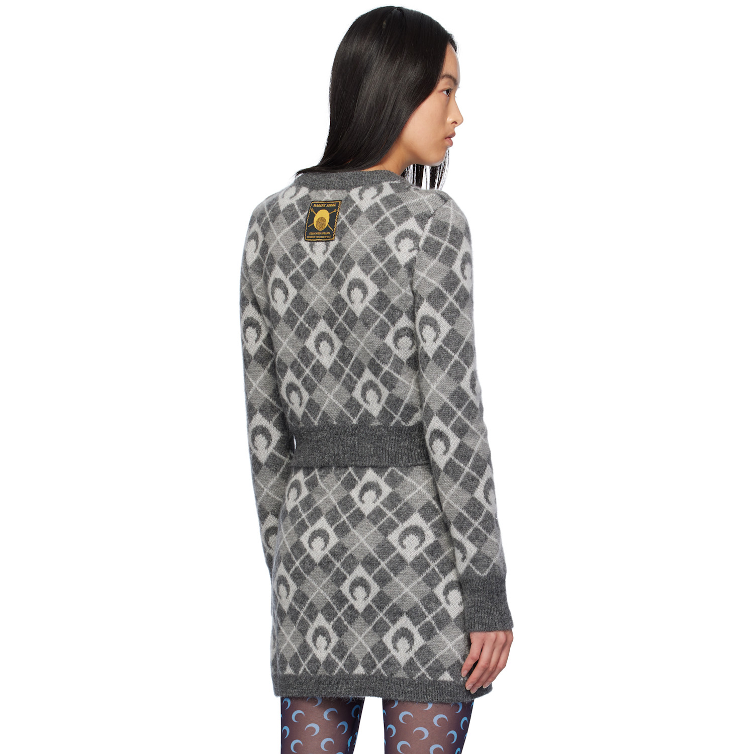  Marine Serre Gray Moon Argyle Knit Cropped Sweater 