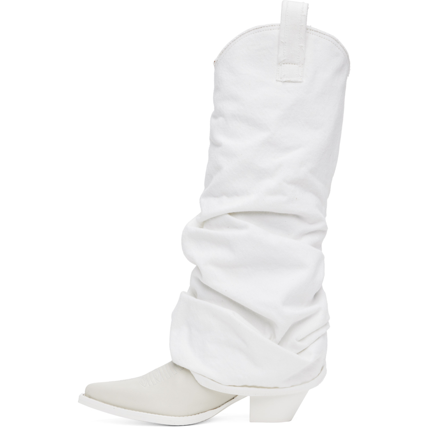  R13 White Mid Cowboy Denim Sleeve Boots 