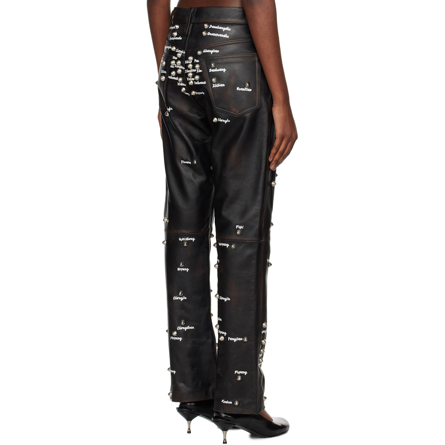  Doublet Black Pressure Points Studs Leather Pants 