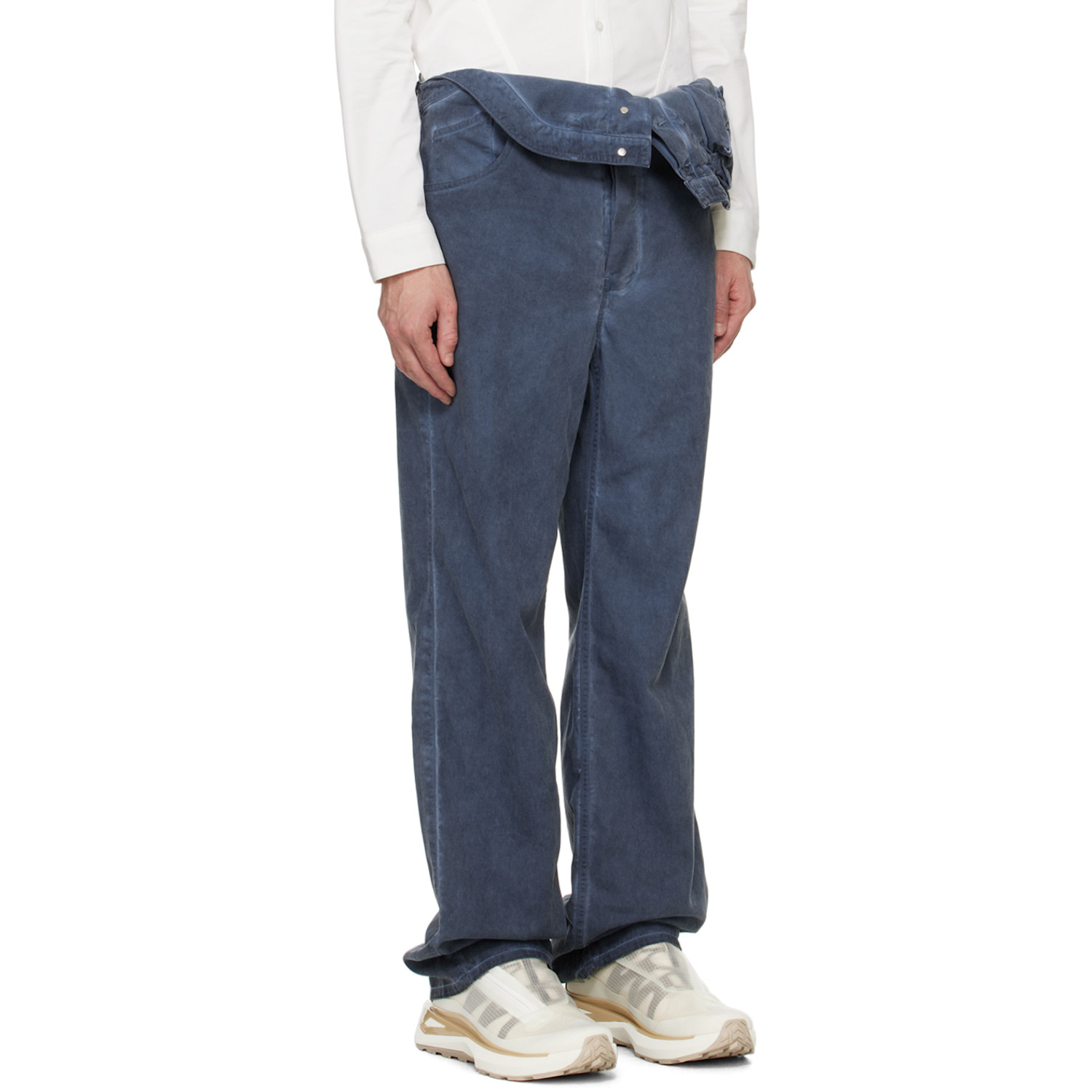  Juntae Kim Navy Asymmetric Flower Trousers 