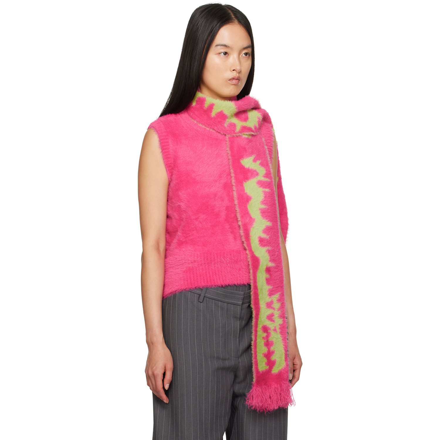  Charles Jeffrey Loverboy Pink Fluffy Scarf Vest 