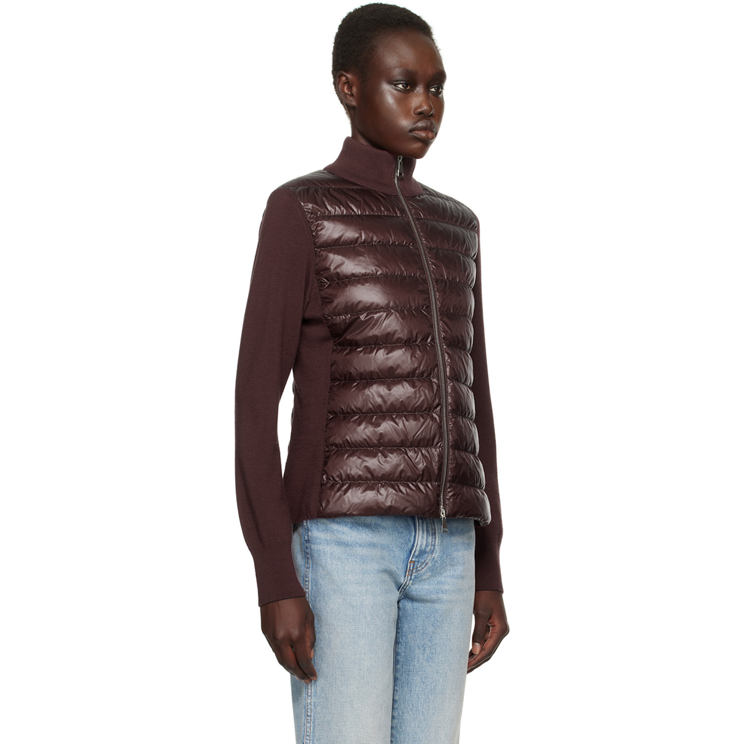  Moncler Burgundy Padded Wool Down Jacket 