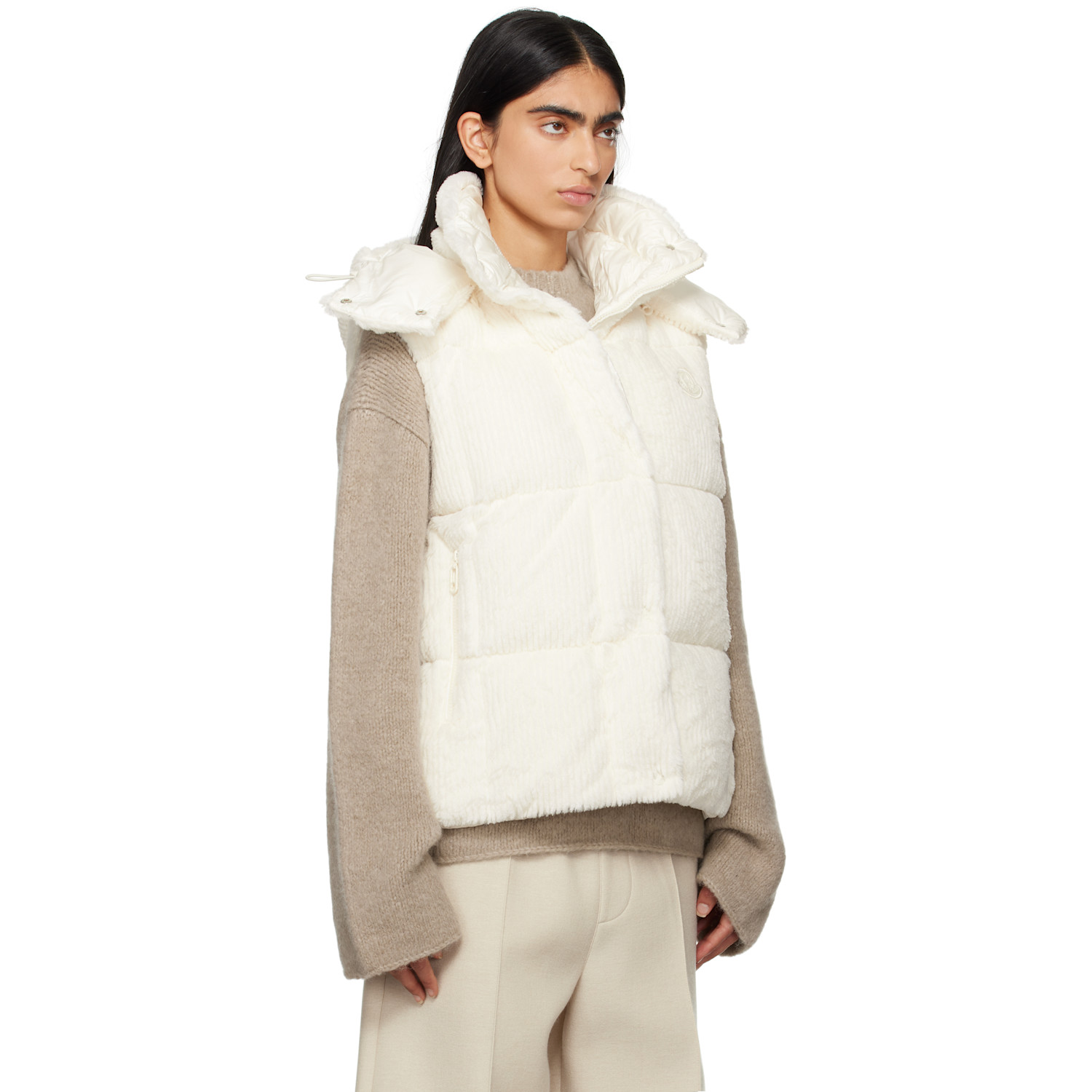  Moncler Off-white Luzule Faux-fur Down Vest 