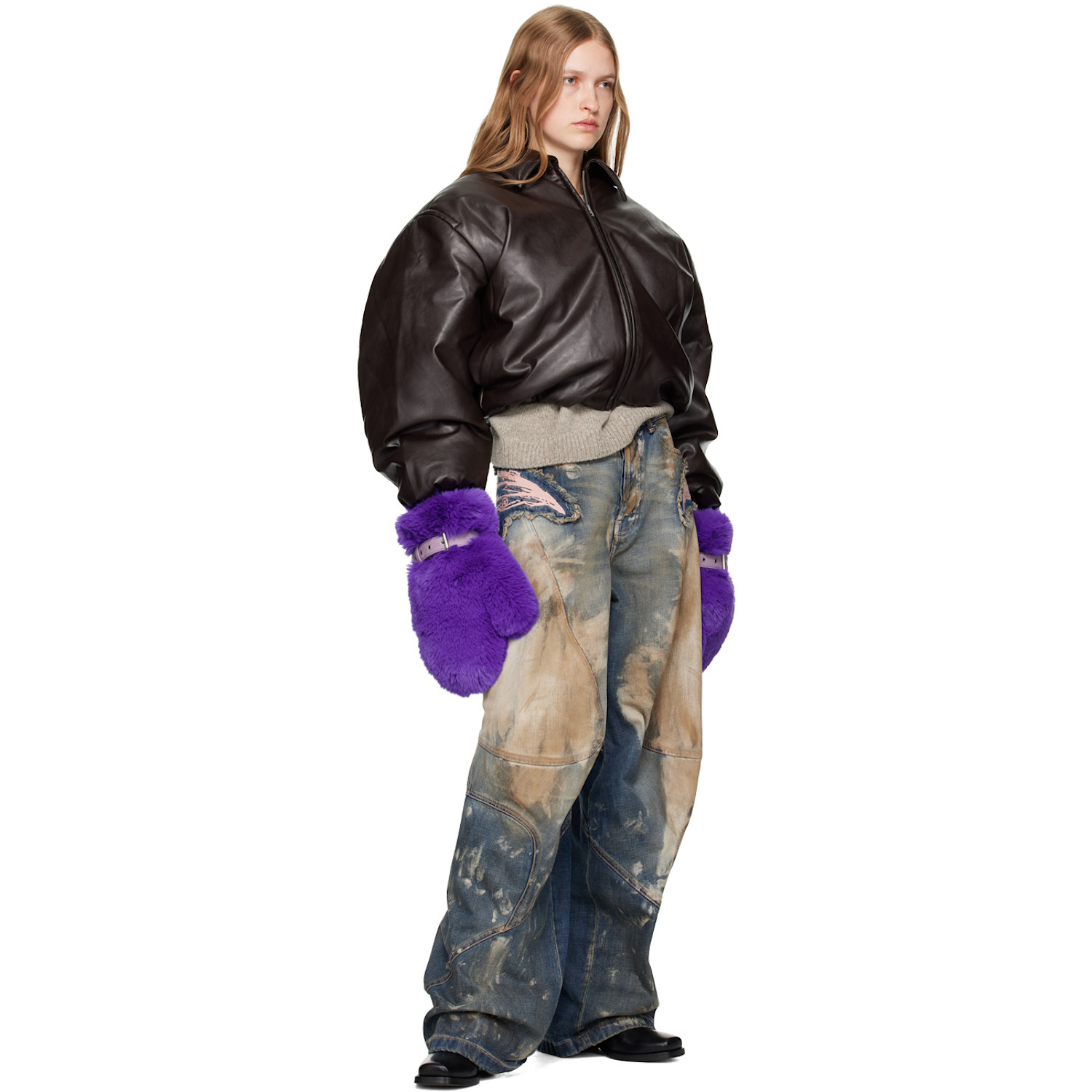  Acne Studios Purple Fluffy Buckle Mittens 