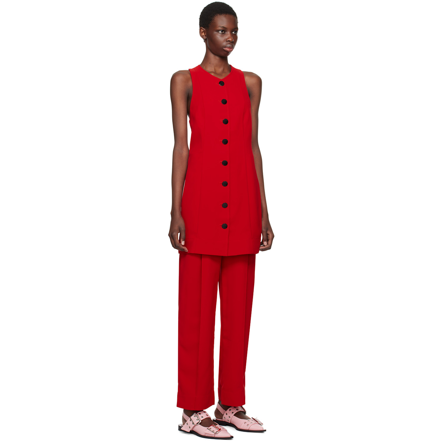  Ganni Red Button Minidress 