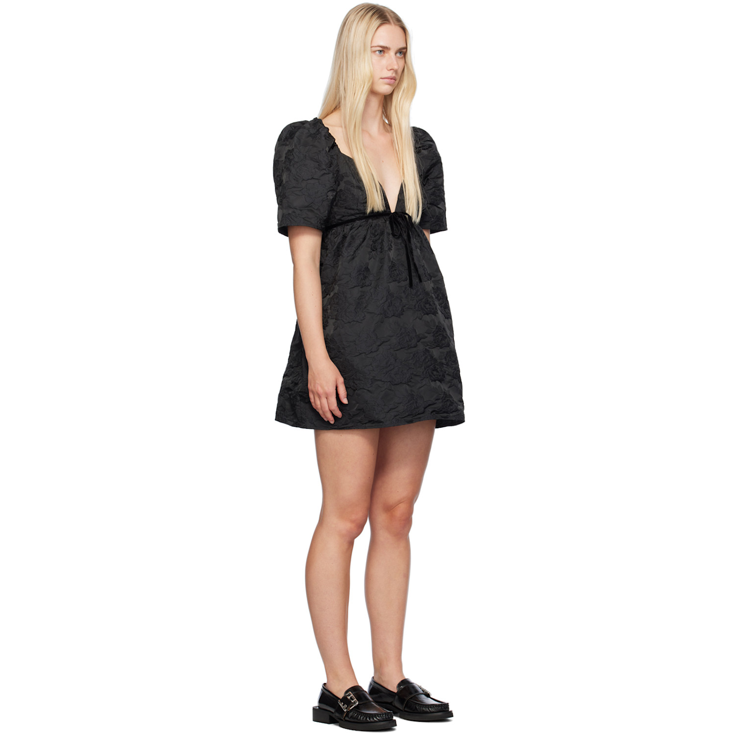  Ganni Black Floral Minidress 