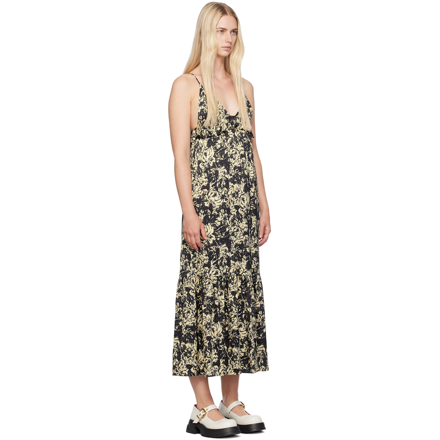  Ganni Black & Off-white Printed Maxi Dress 