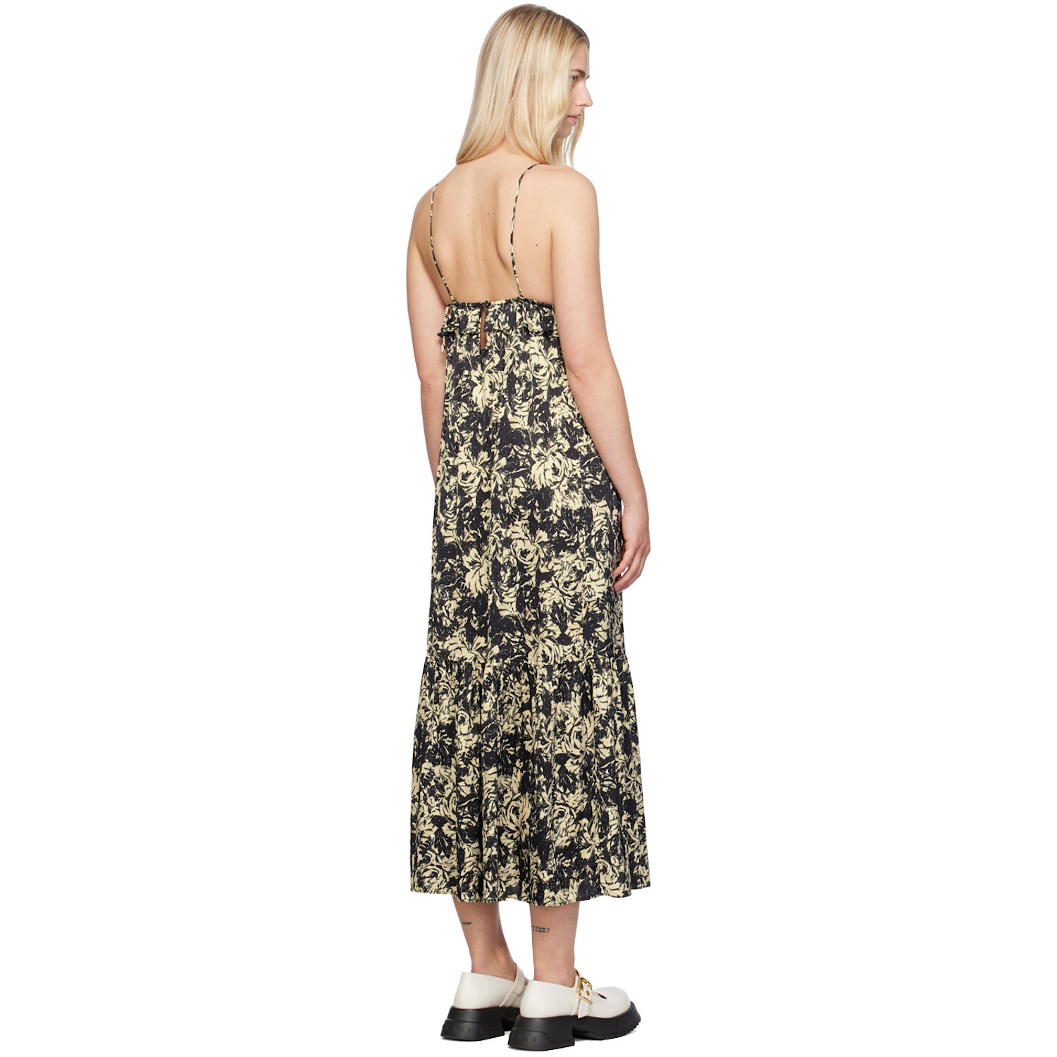  Ganni Black & Off-white Printed Maxi Dress 