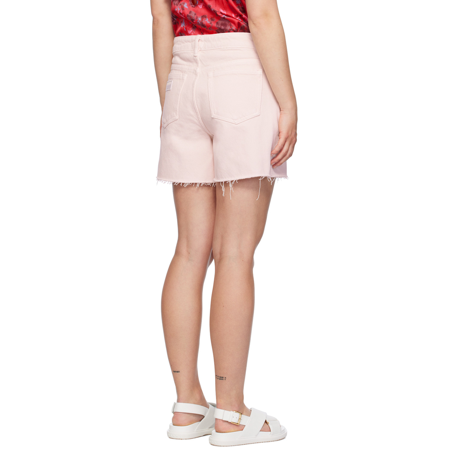 Ganni Pink Frayed Edge Denim Shorts 