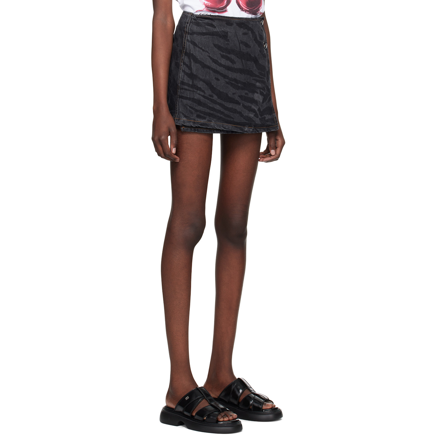  Ganni Black Lazer Denim Miniskirt 