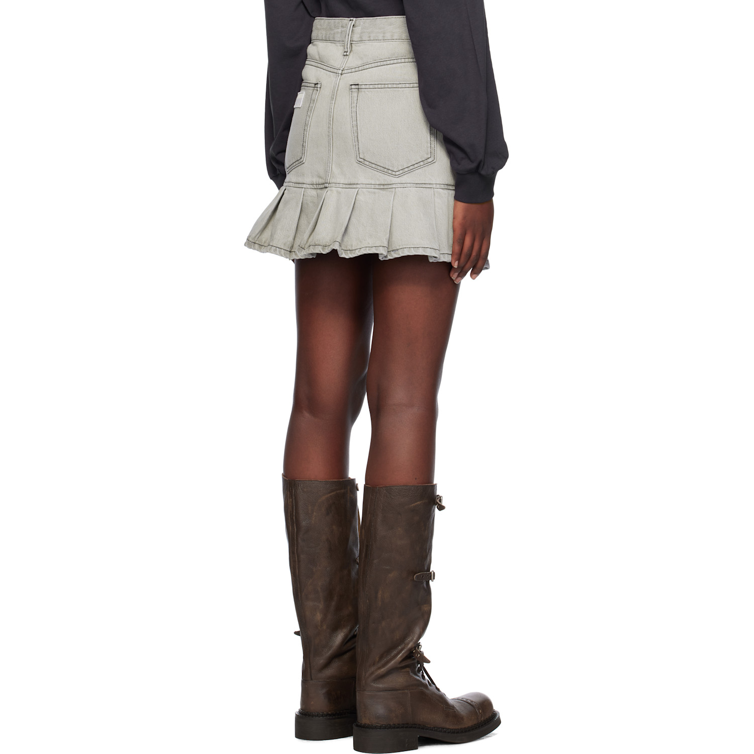  Ganni Gray Pleated Future Denim Miniskirt 