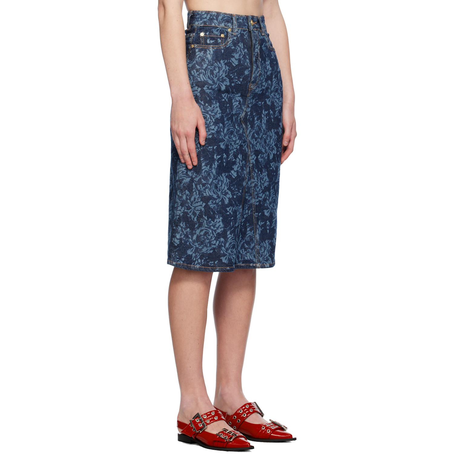  Ganni Blue Lazer Denim Midi Skirt 