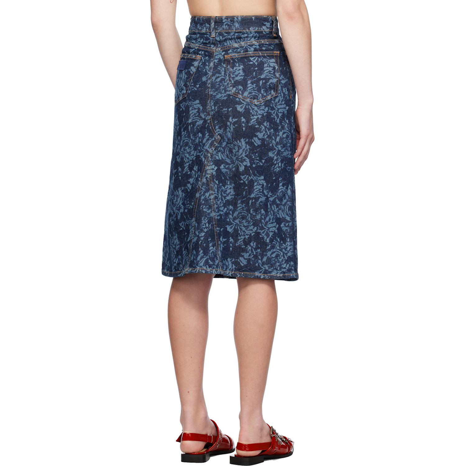  Ganni Blue Lazer Denim Midi Skirt 