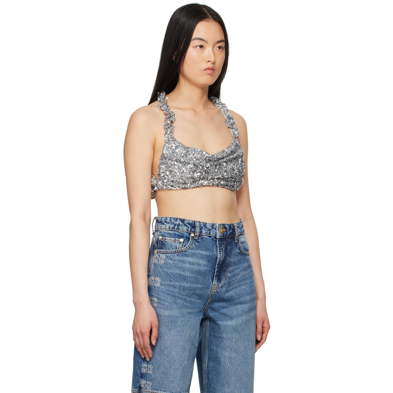  Ganni Silver 3d Sequins Camisole 