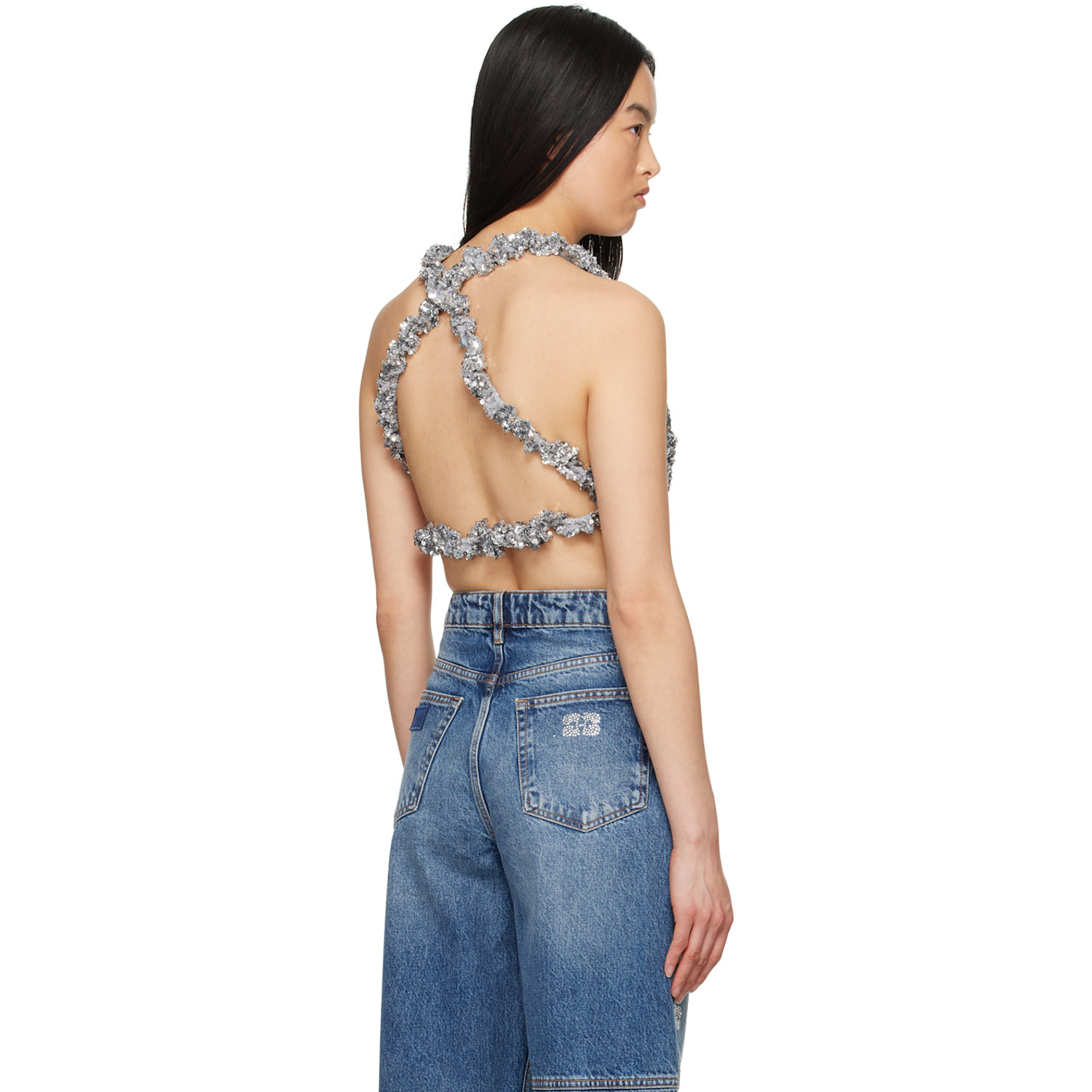  Ganni Silver 3d Sequins Camisole 