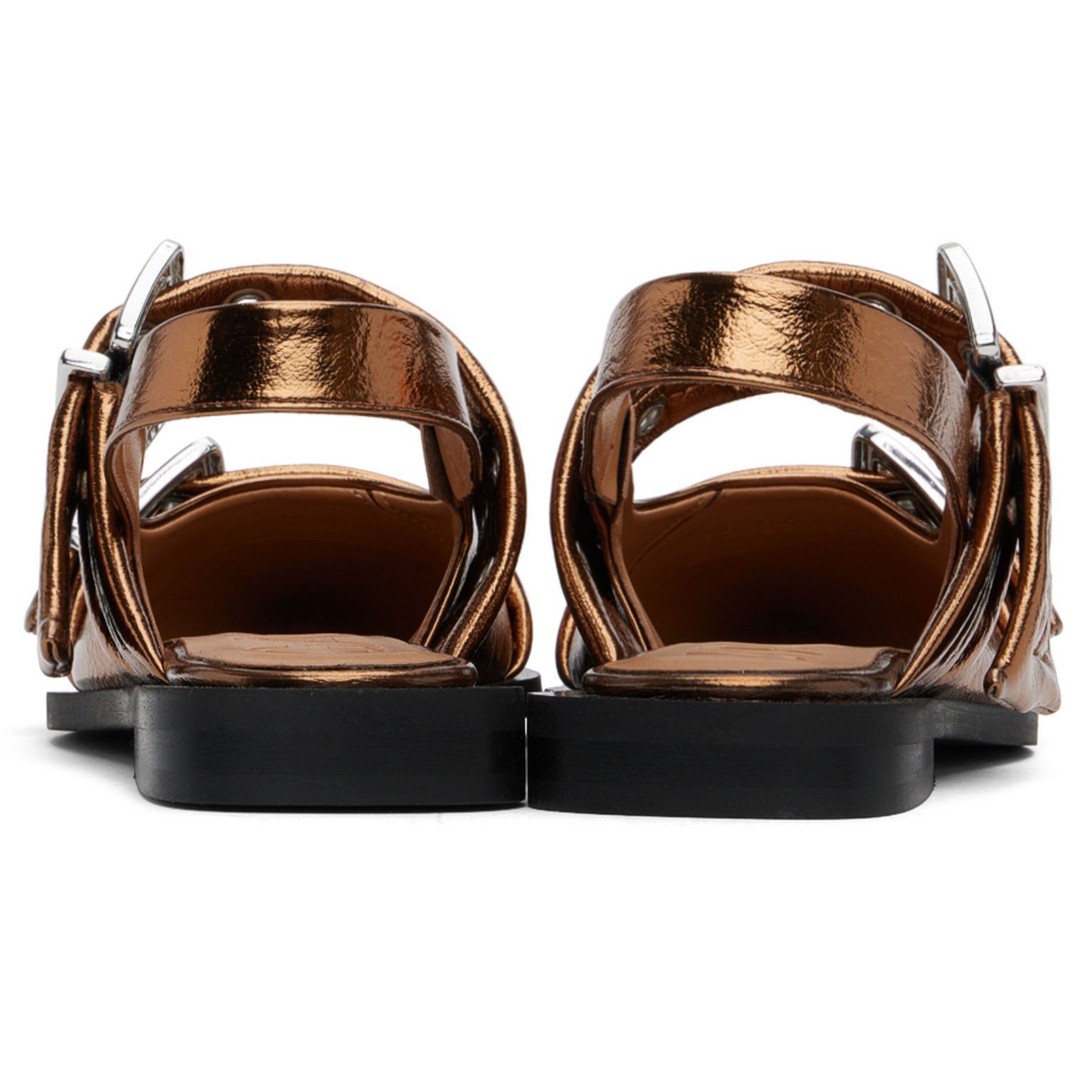  Ganni Copper Metallic Buckle Ballerina Flats 