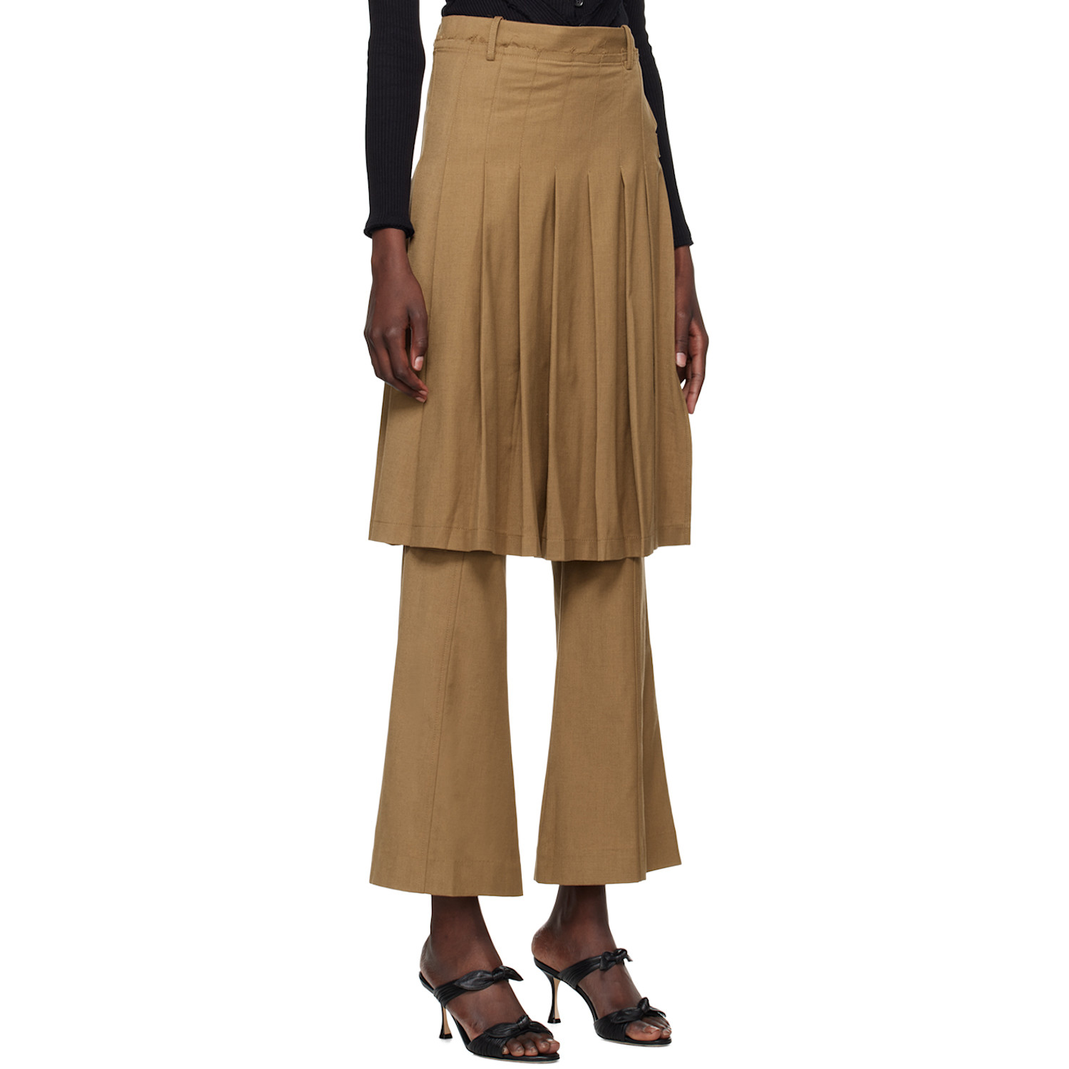 Rokh Tan Pleated Midi Skirt Trousers 