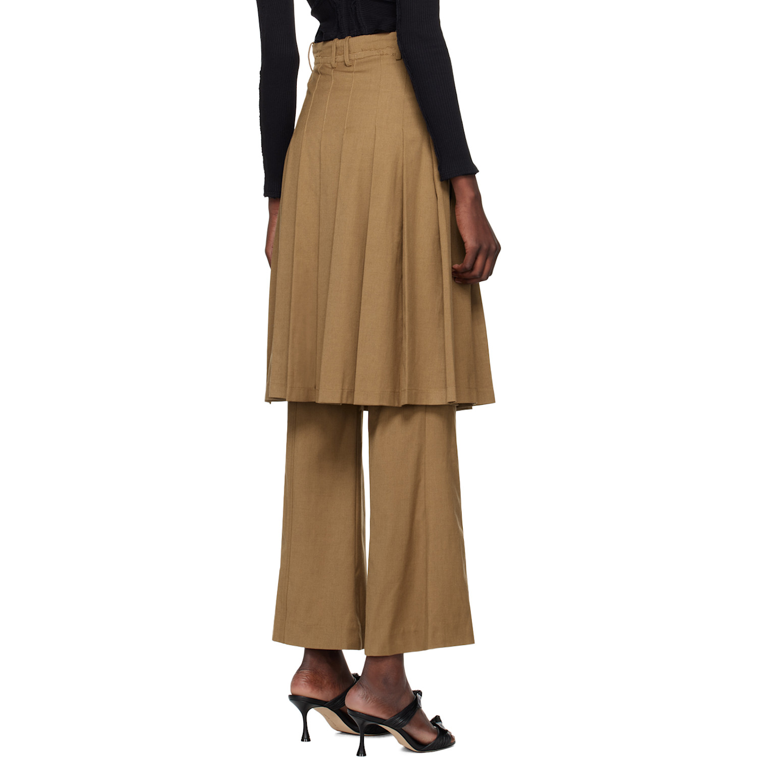  Rokh Tan Pleated Midi Skirt Trousers 