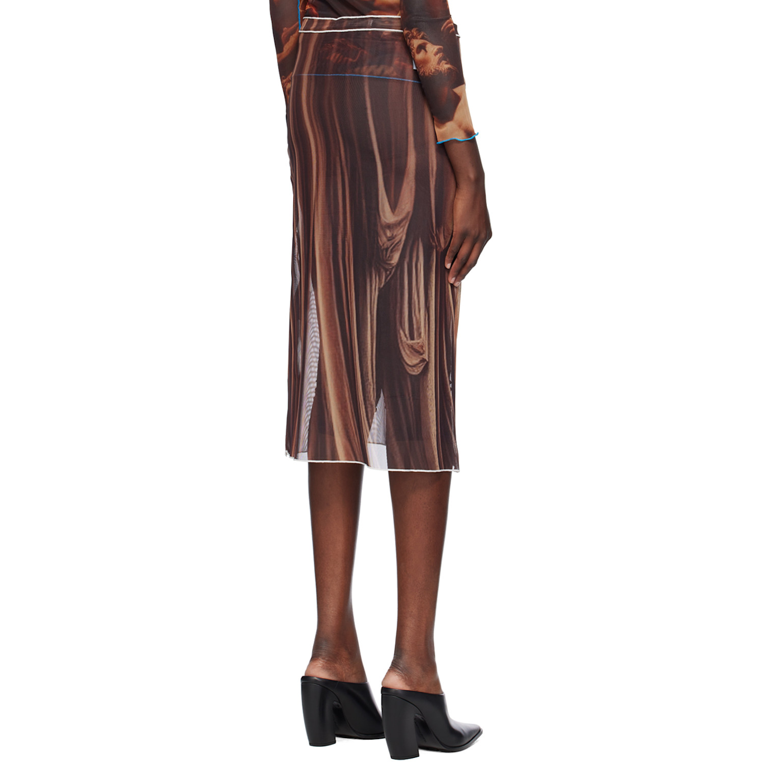  Rokh Brown Draped Printed Midi Skirt 
