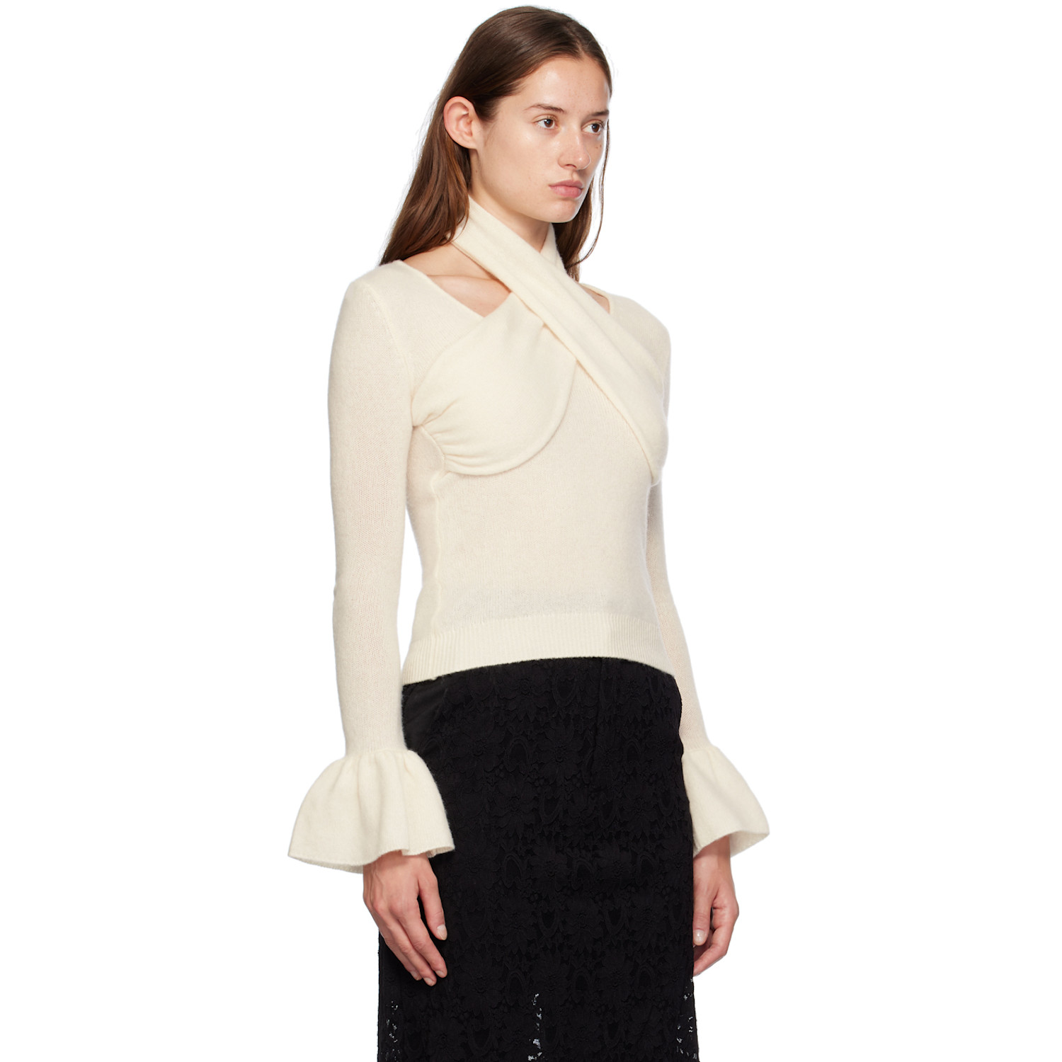  Rokh Off-white Cross Knitted Sweater 