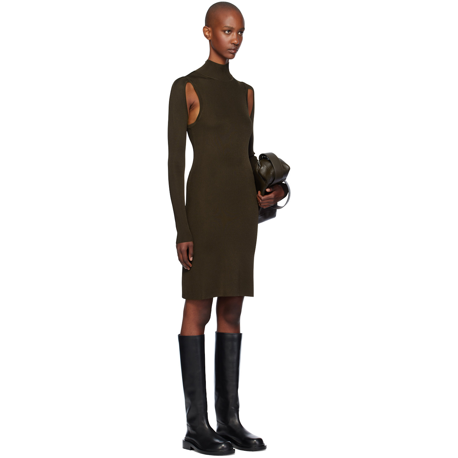  Helmut Lang Brown Air Turtleneck Midi Dress 