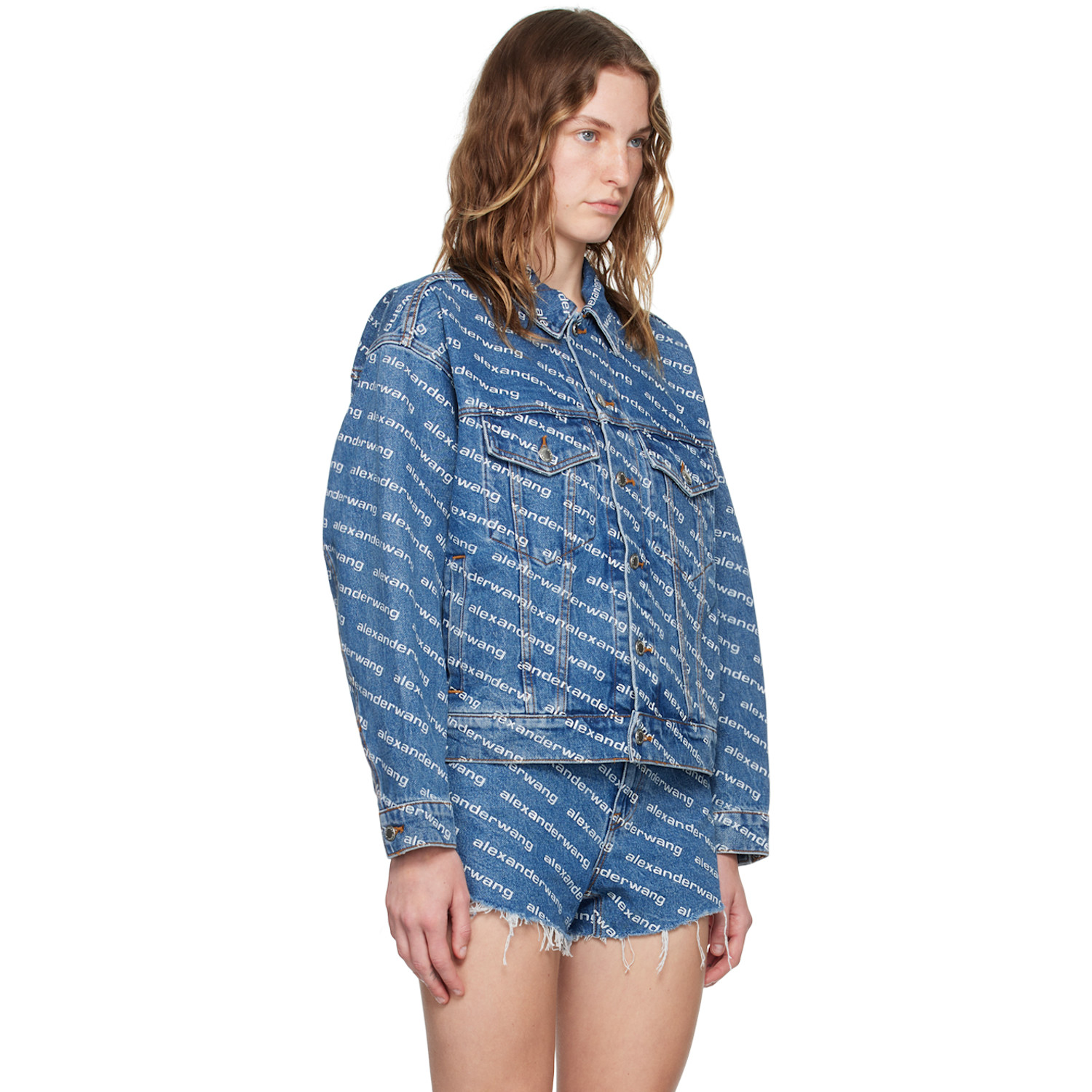  Alexander Wang Blue Game Logo Denim Jacket 