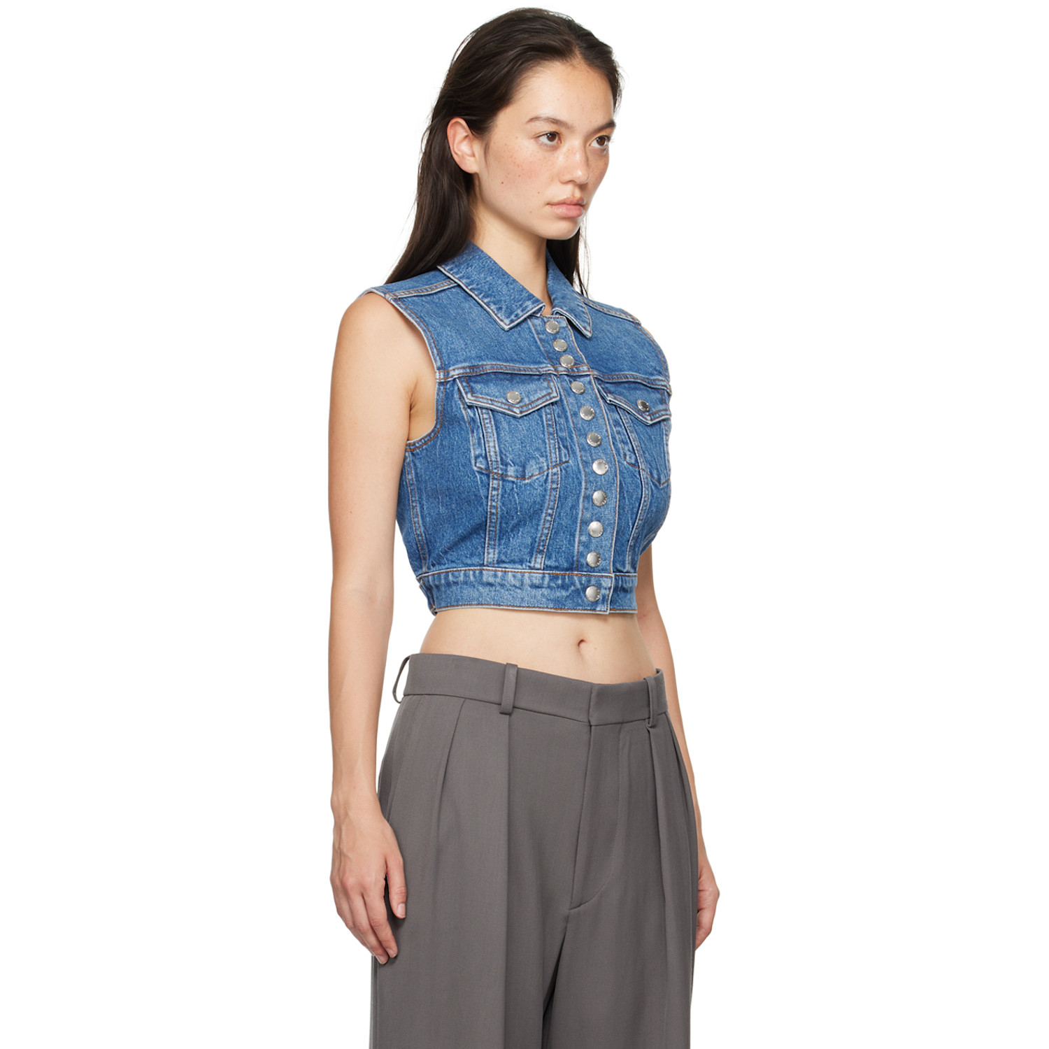  Alexander Wang Blue Cropped Trucker Denim Vest 