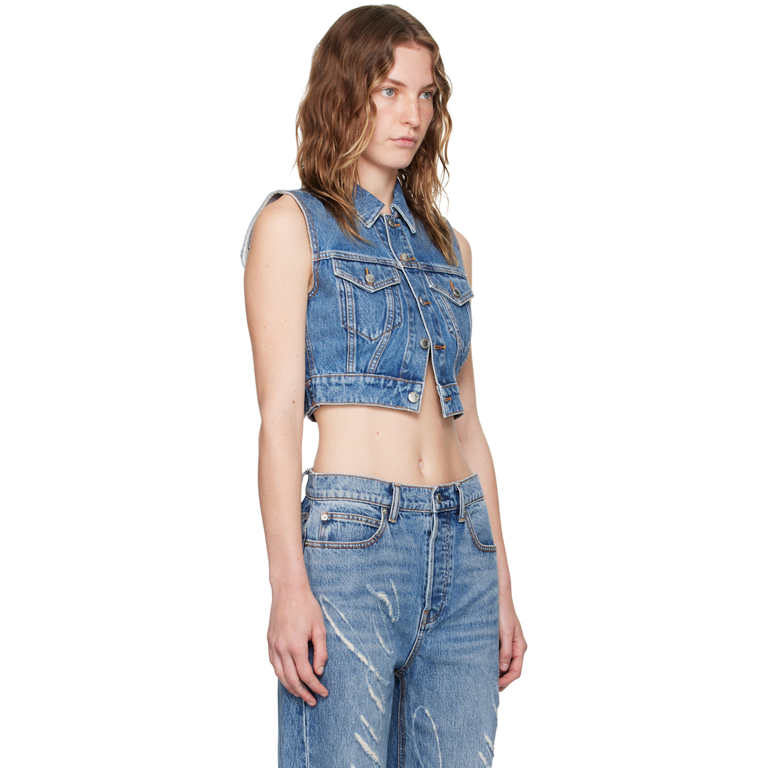 Alexander Wang Blue Shrunken Denim Vest 
