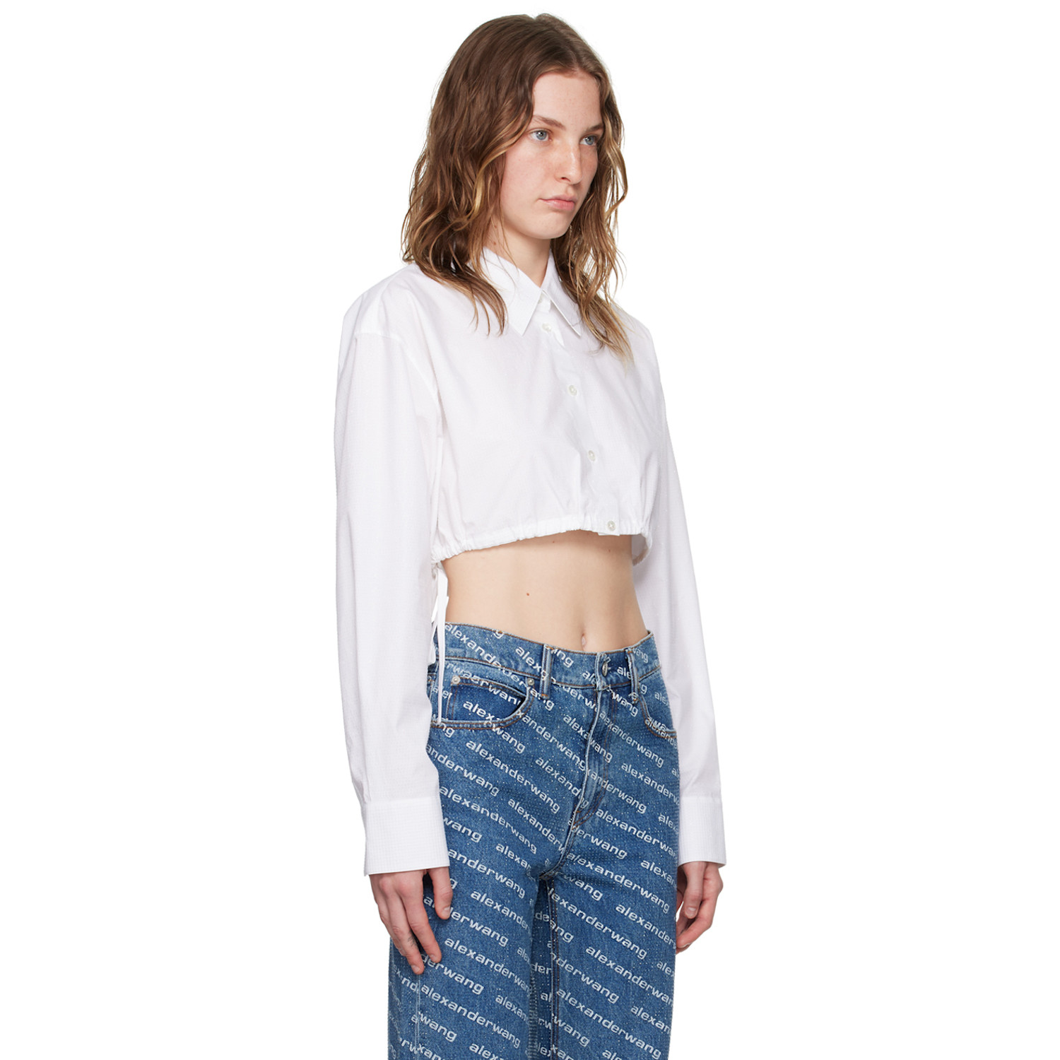  Alexander Wang White Cropped Drawstring Shirt 
