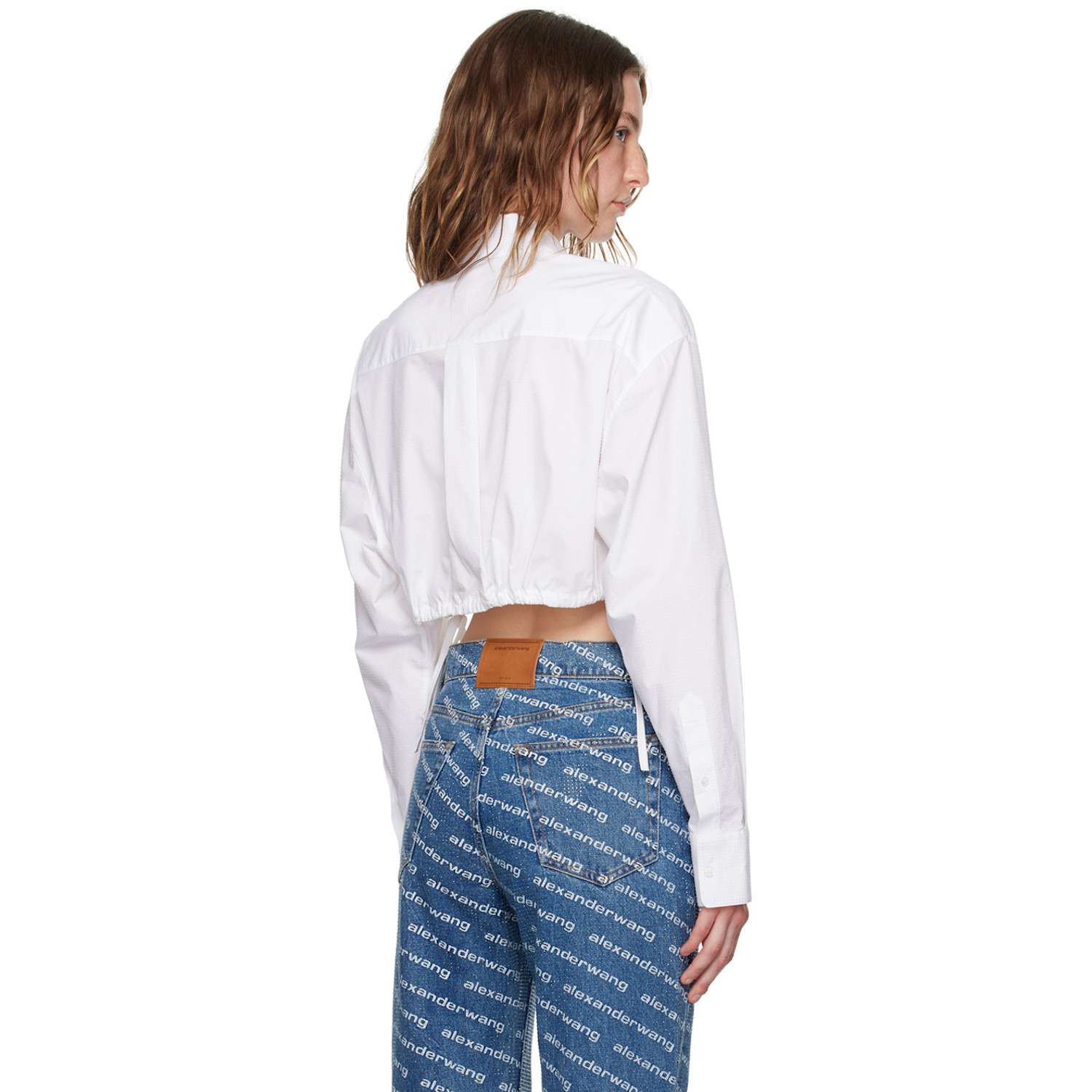  Alexander Wang White Cropped Drawstring Shirt 