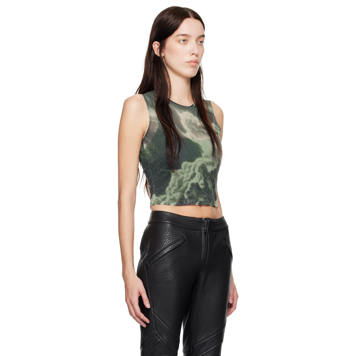  Alexander Wang Green Crystal Hotfix Cloud-print Tank Top 