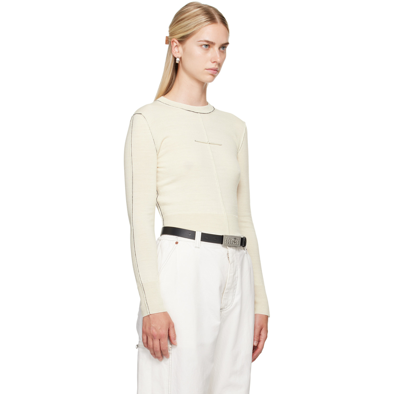  Mm6 Maison Margiela Off-white Virgin Wool Sweater 