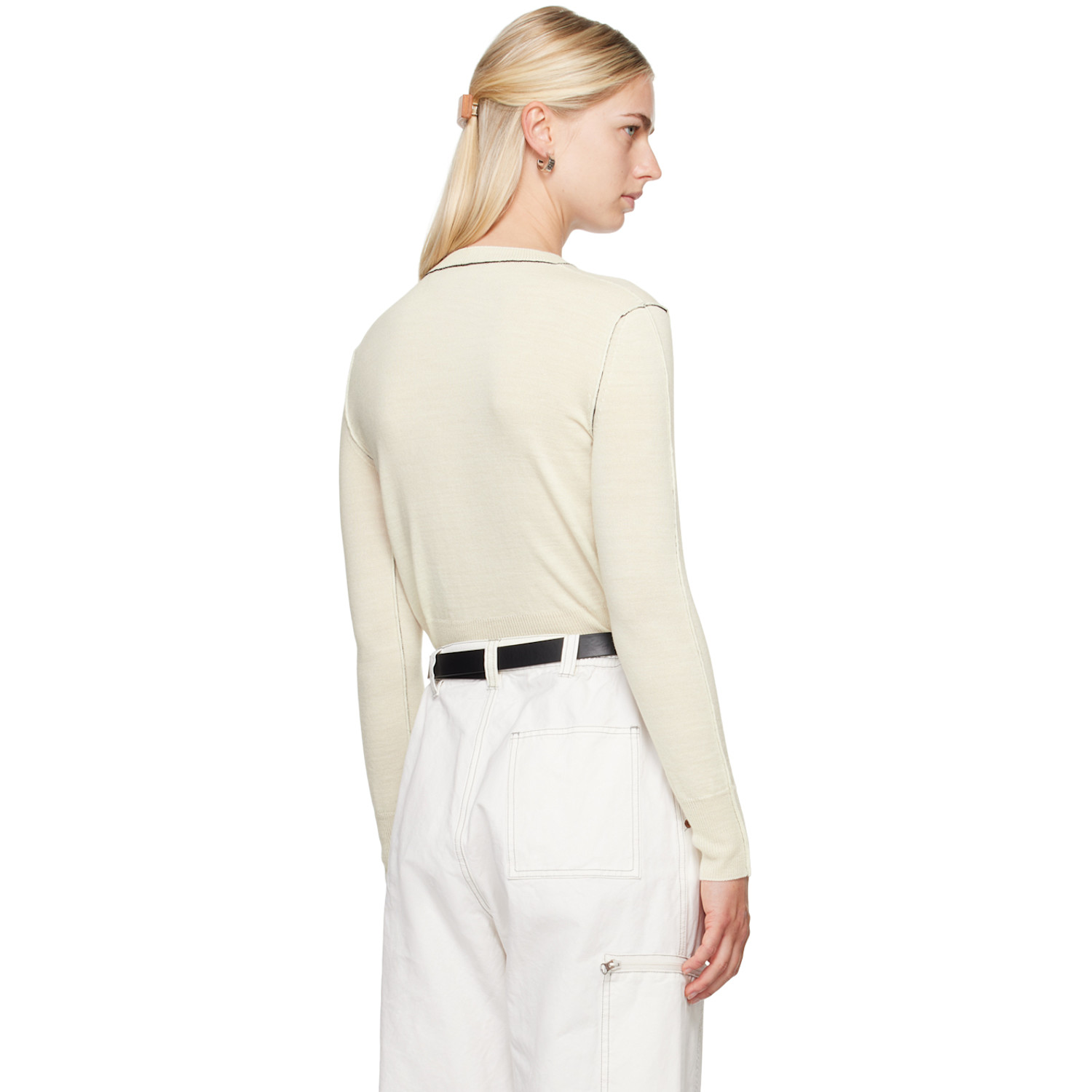  Mm6 Maison Margiela Off-white Virgin Wool Sweater 