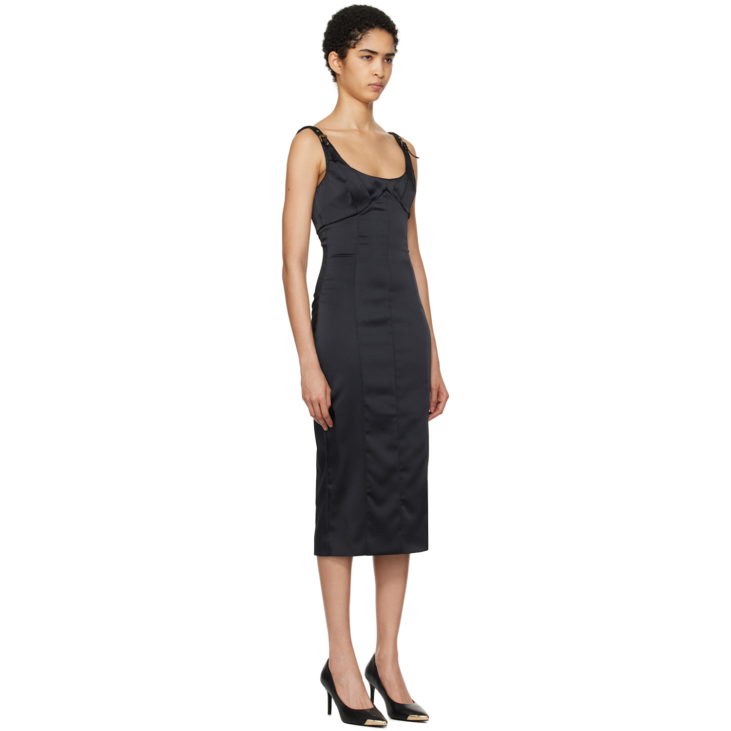  Versace Jeans Couture Black Satin Midi Dress 