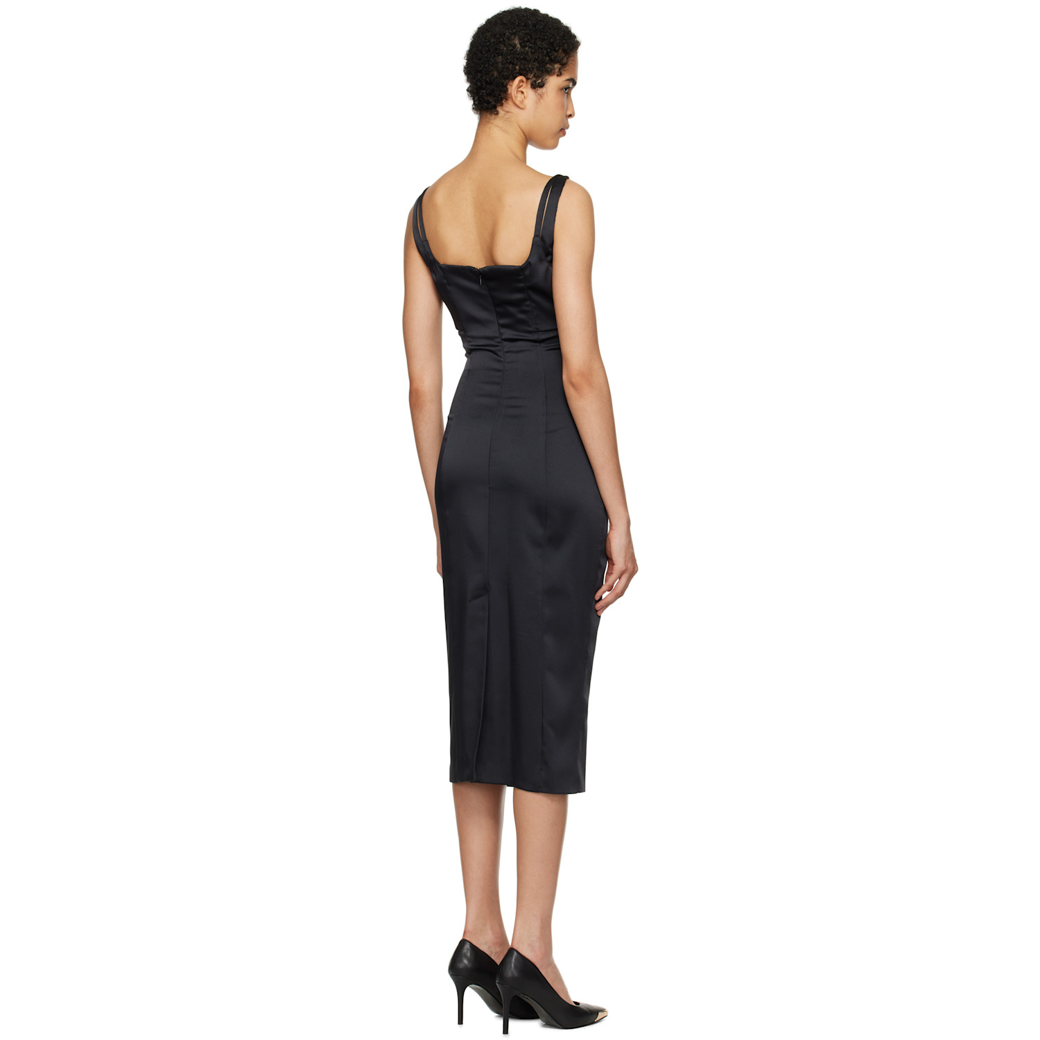  Versace Jeans Couture Black Satin Midi Dress 