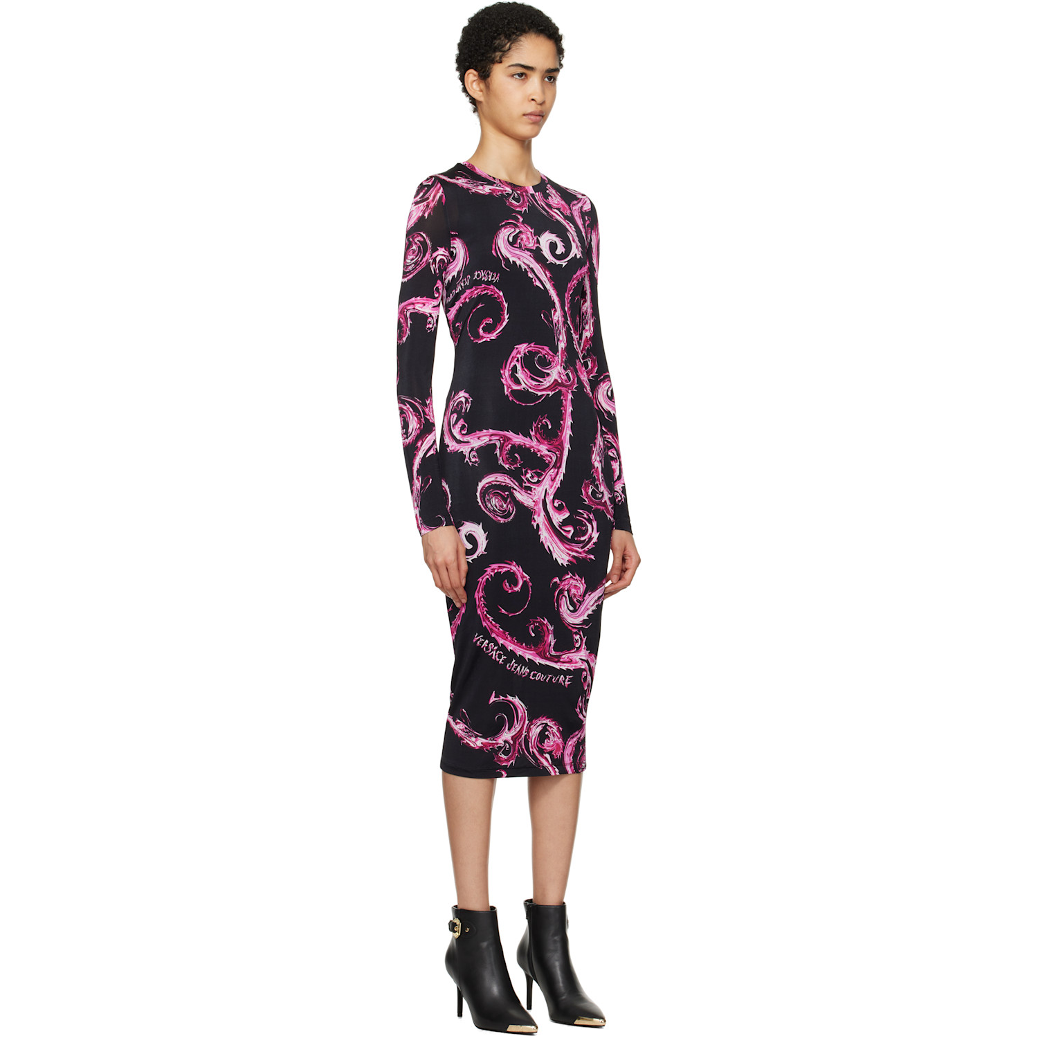  Versace Jeans Couture Black Chain Couture Midi Dress 