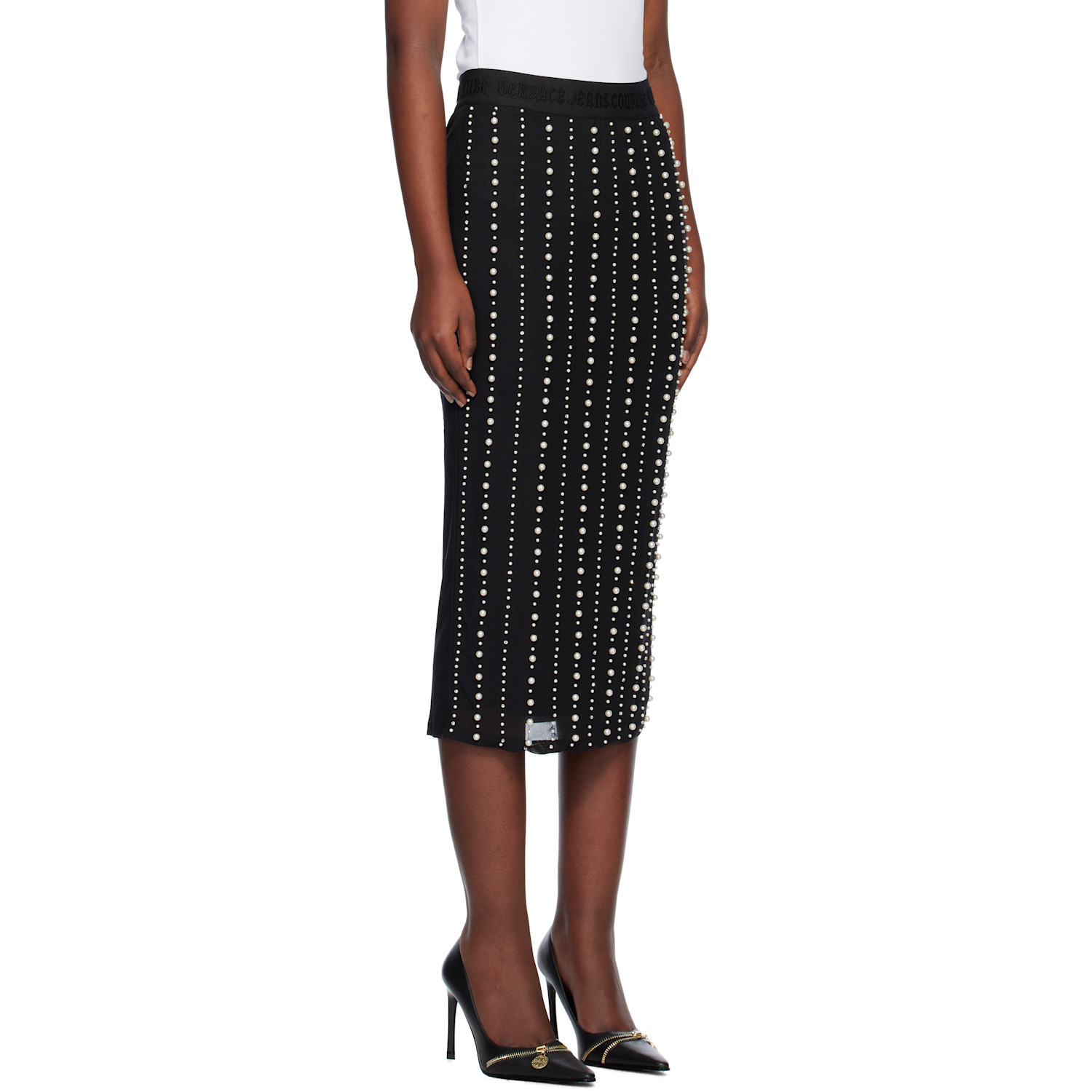  Versace Jeans Couture Black Embellished Midi Skirt 