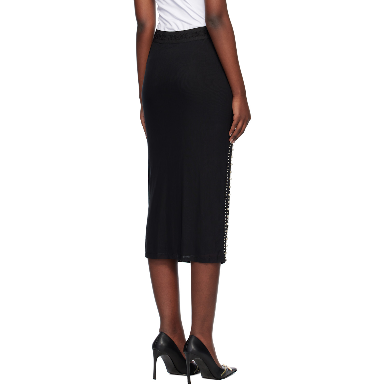  Versace Jeans Couture Black Embellished Midi Skirt 