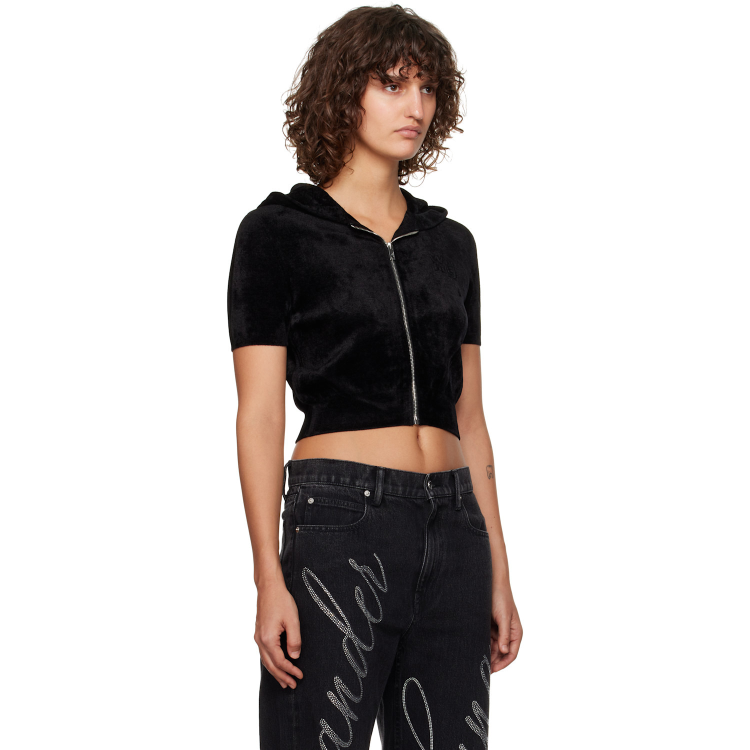  Alexanderwang.t Black Cropped Zip-up Hoodie 