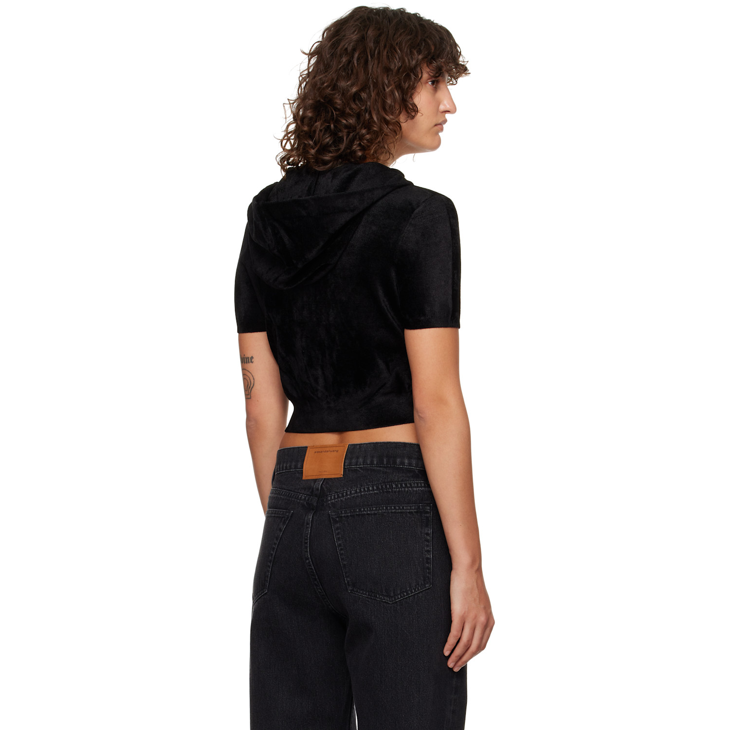  Alexanderwang.t Black Cropped Zip-up Hoodie 