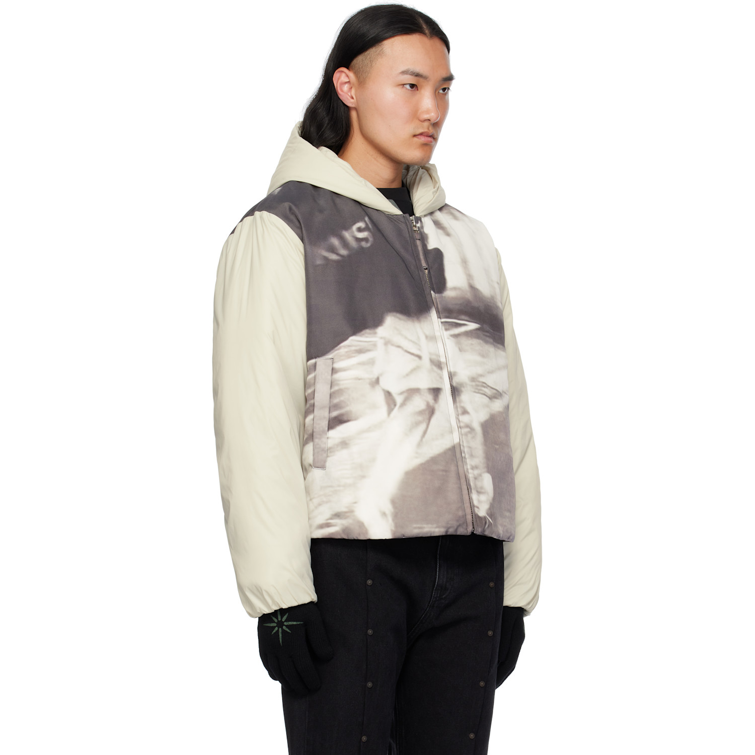  Kusikohc Off-white & Gray Padded Printed Jacket 