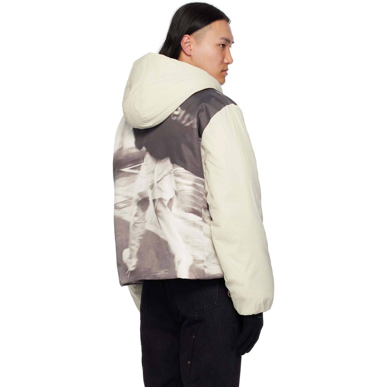  Kusikohc Off-white & Gray Padded Printed Jacket 