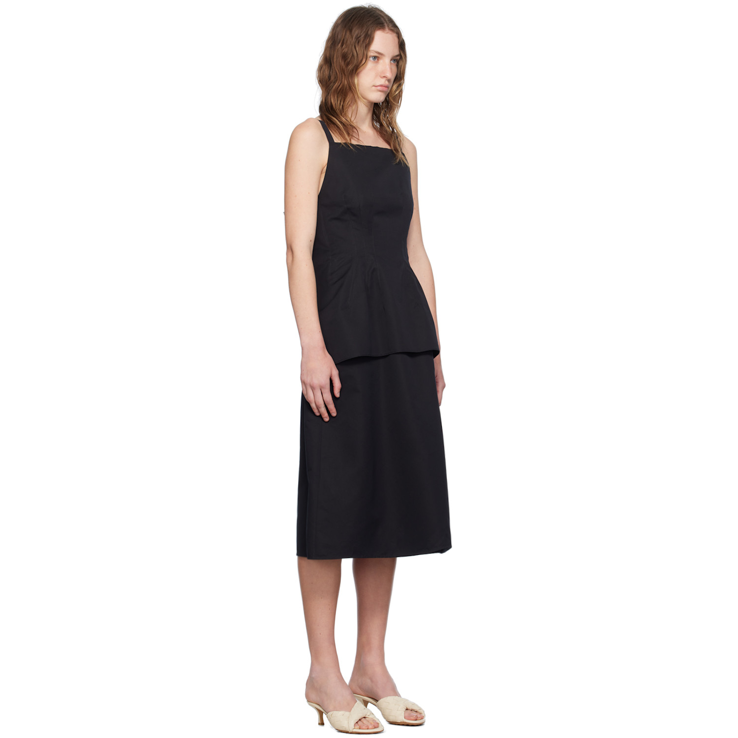  Jil Sander Black Square Neck Midi Dress 