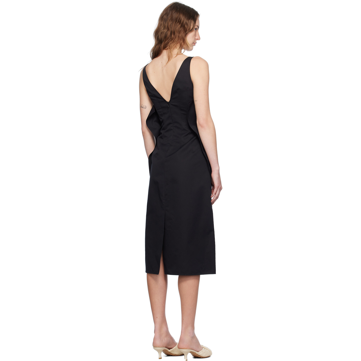 Jil Sander Black Square Neck Midi Dress 