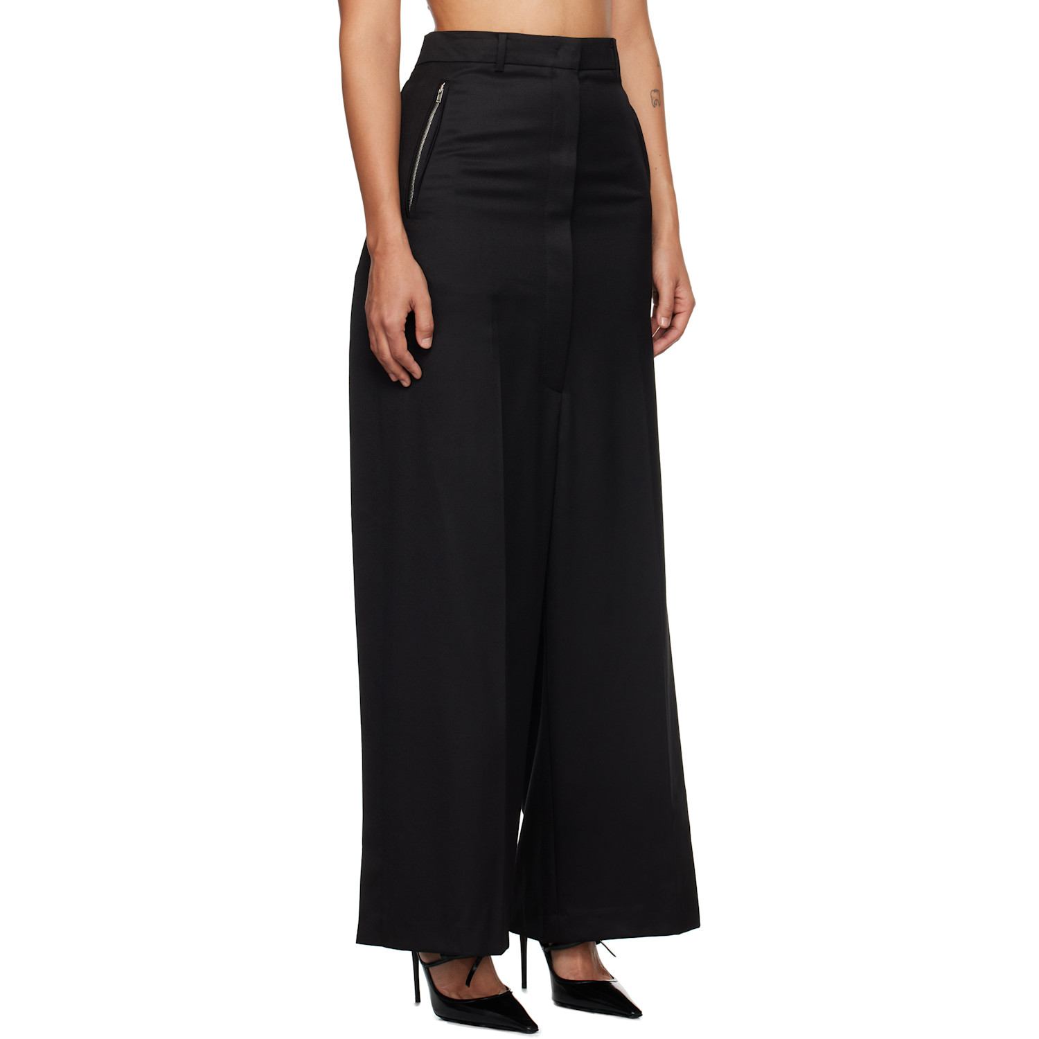  Pushbutton Black Side Folded Wide Trousers 