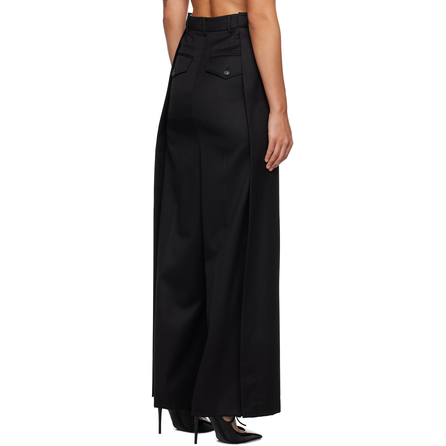  Pushbutton Black Side Folded Wide Trousers 