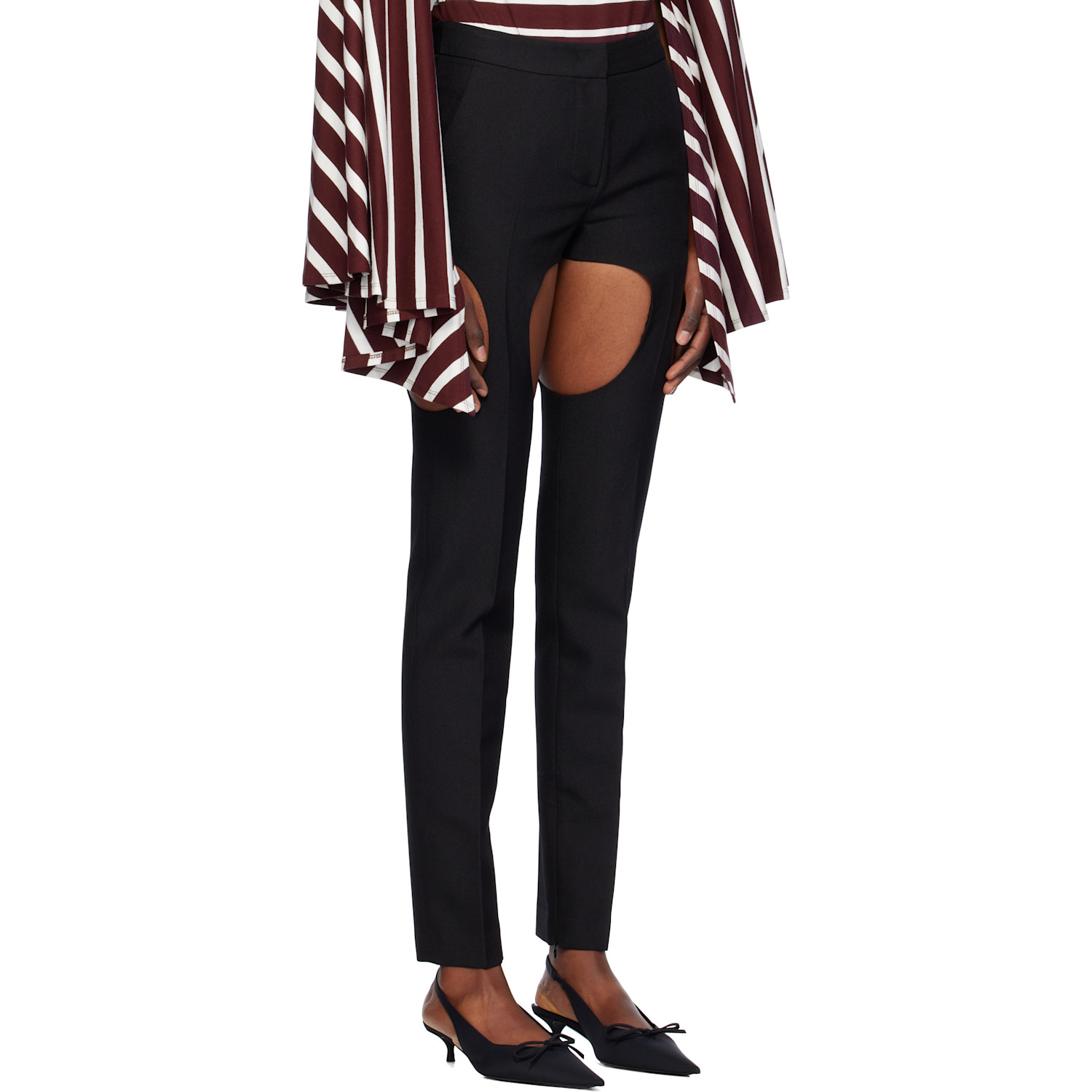  Pushbutton Black Cutout Point Skinny Trousers 