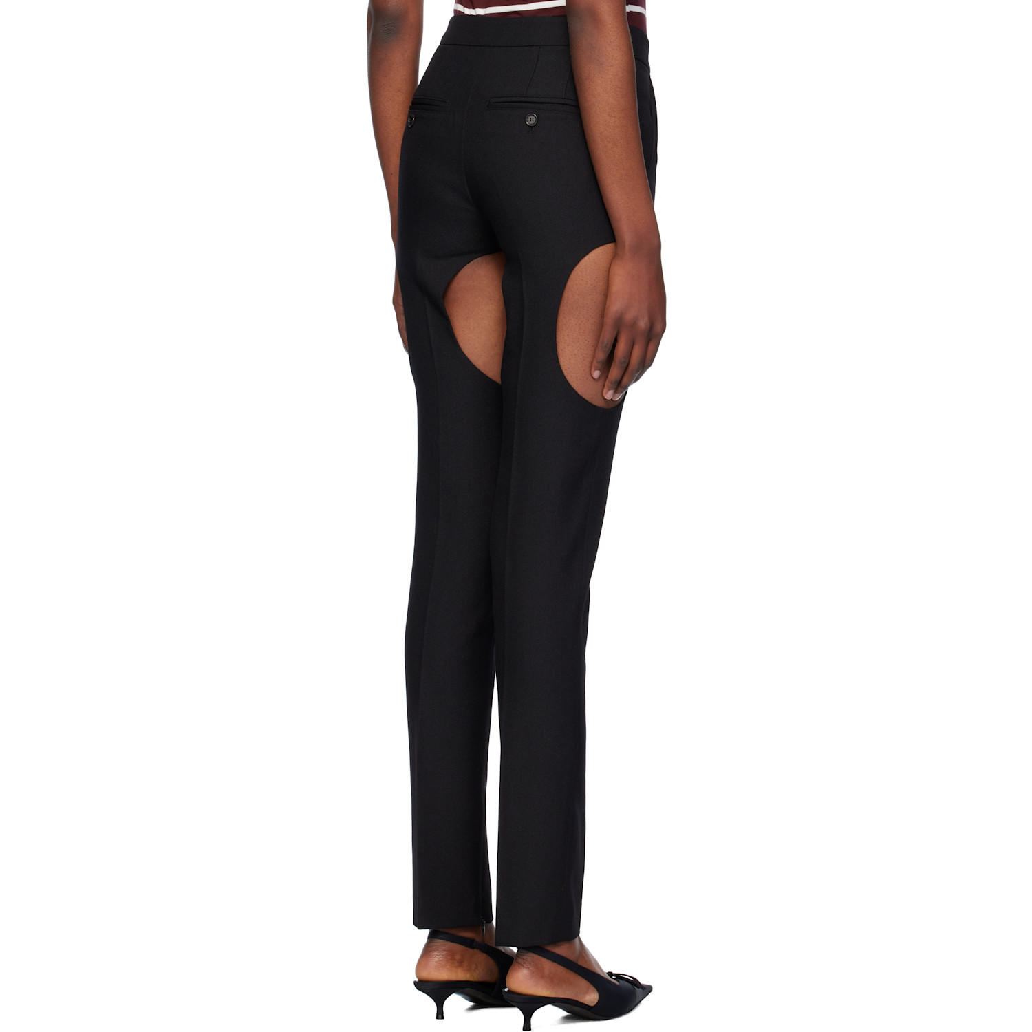  Pushbutton Black Cutout Point Skinny Trousers 