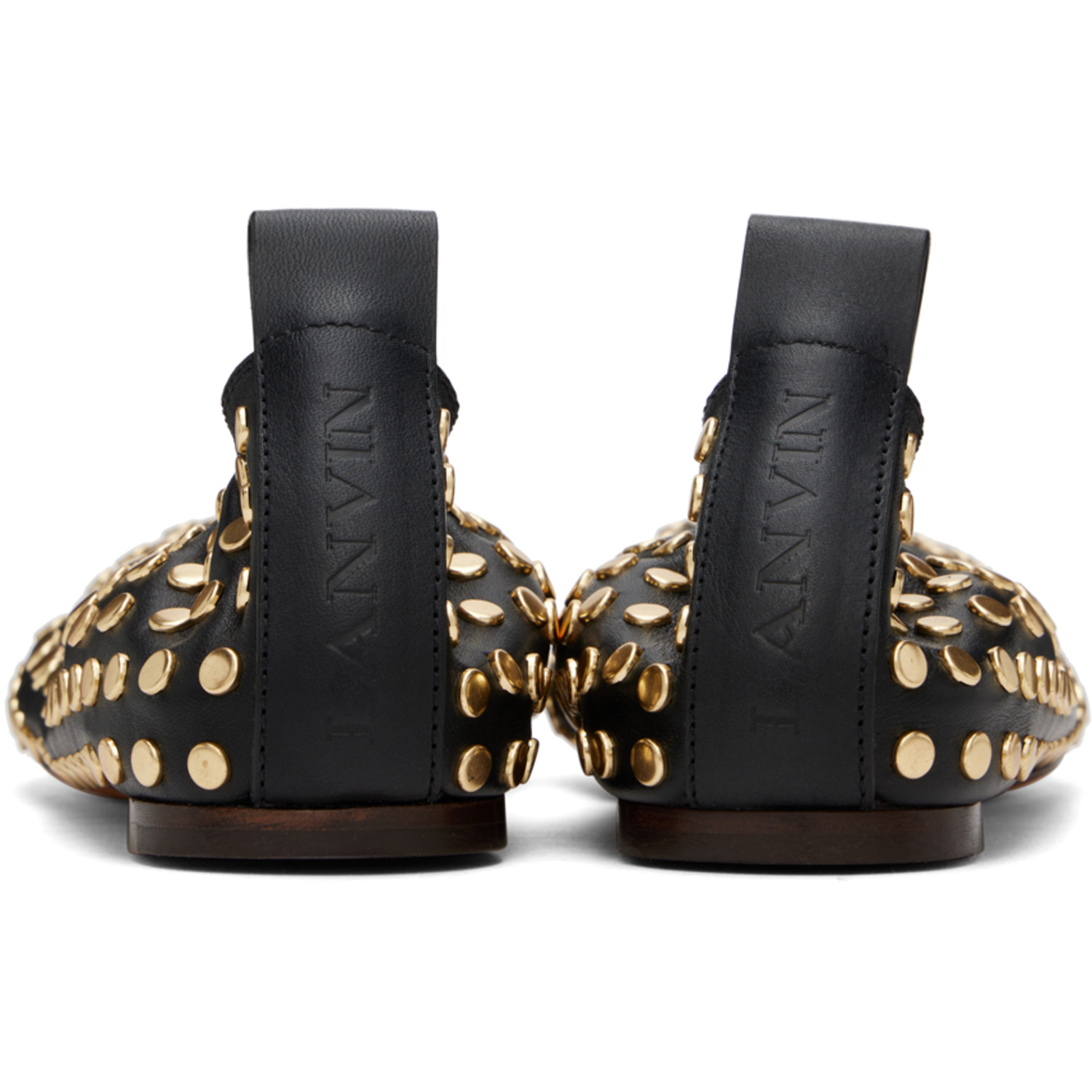  Lanvin Black Studs Leather Ballerina Flats 