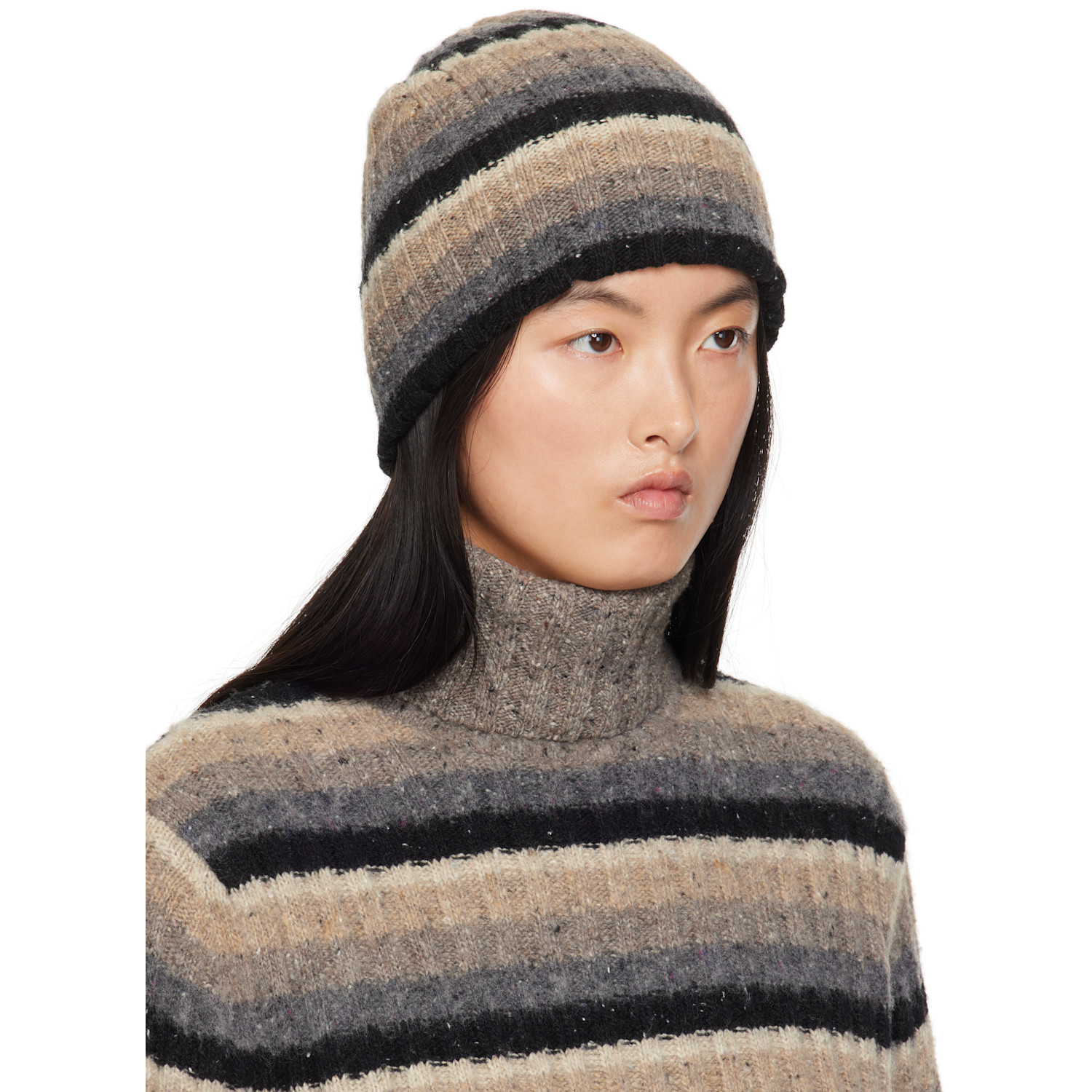  Erl Brown & Black Striped Beanie 